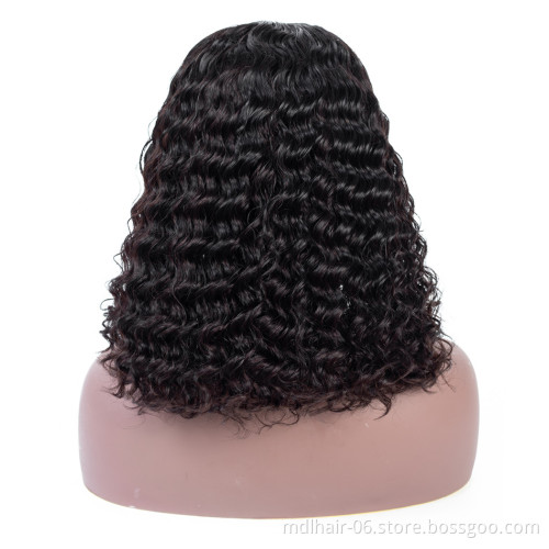 4*4 swiss lace Front Closure Human Hair Short Deep Bob Wigs Peruvian Wholesale Virgin Human Hair Wigs Deep Wave